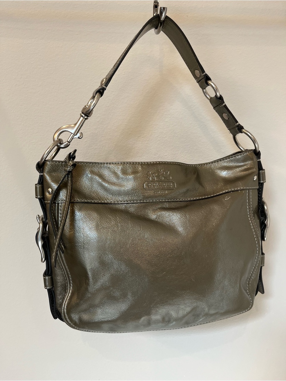 Coach Pewter Leather Shoulder Bag with Silver Hardware